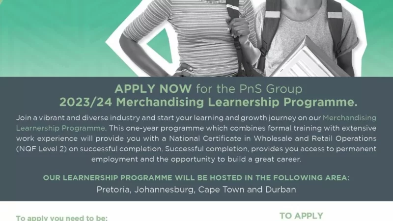 PnS Group Learnership Program in Johannesburg, Cape Town, Pretoria, Durban, and Pietermaritzburg