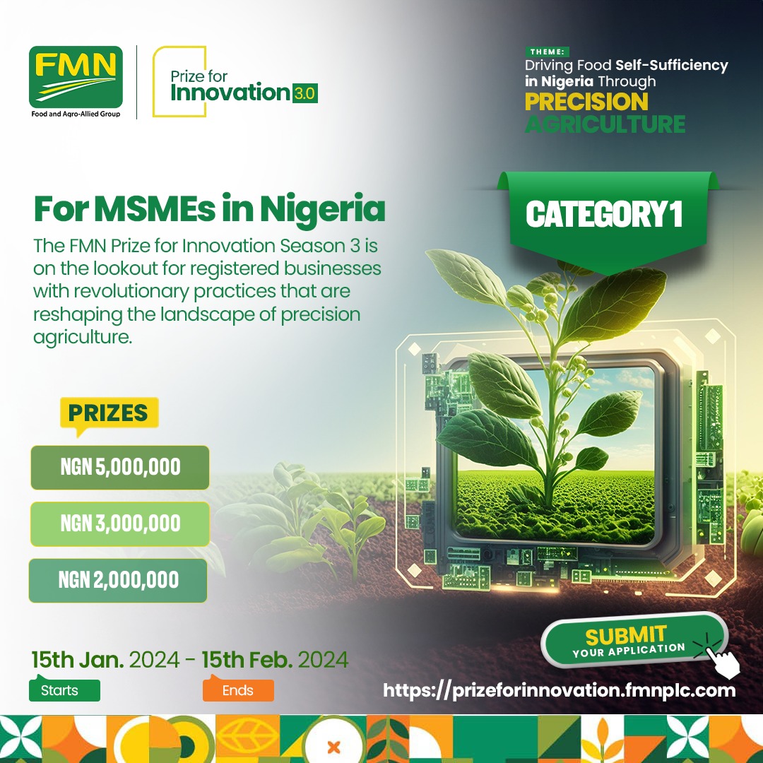 FMN Prize for Innovation 3.0 food or Agro-allied business in Nigeria UP to N1 Million Cash Prize