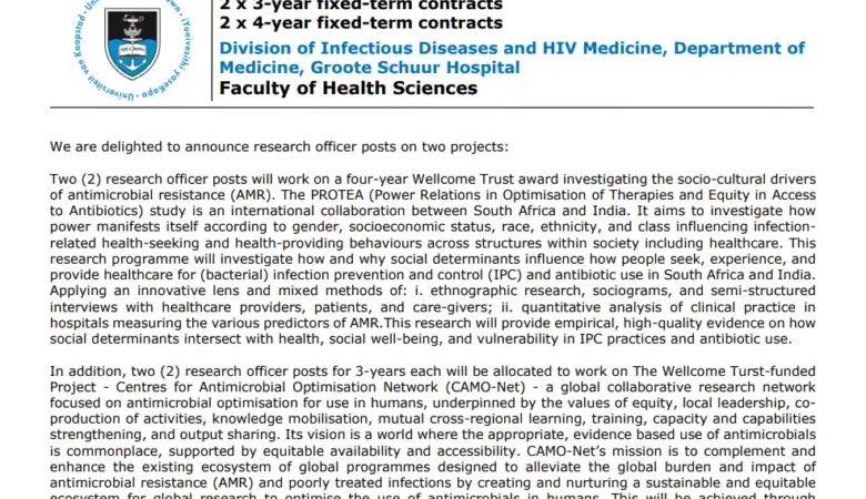 There Are 4 Vacant Research Officer Posts At The University Of Cape Town Health Sciences Faculty