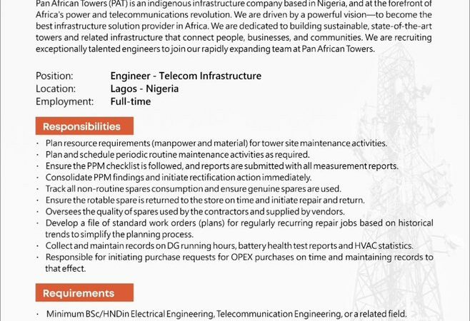 Pan African Towers Graduate Engineering Programme 2024 for Nigerians
