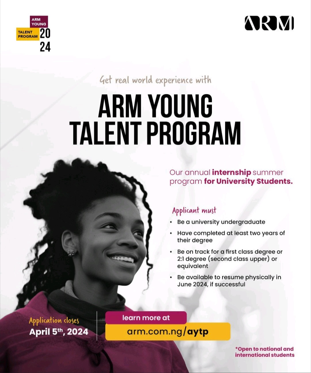 Asset & Resource Management (ARM) Young Talent (Internship) Programme 2024 for Nigerian university students