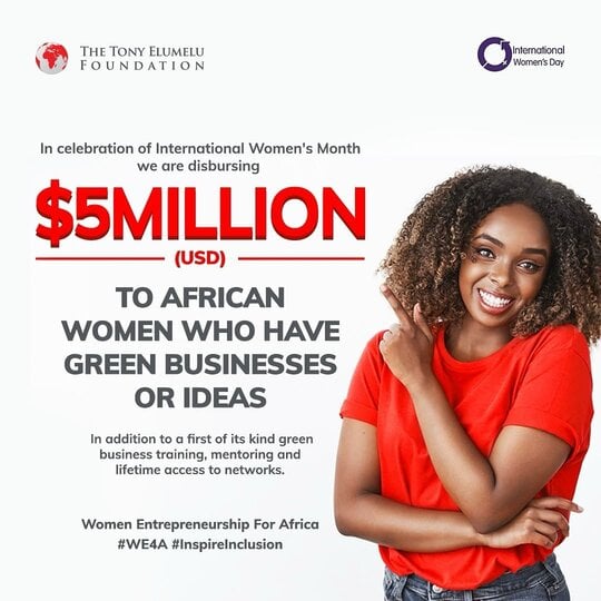 Tony Elumelu Entrepreneurship Program for Women 2024 // $5 Million in Funding