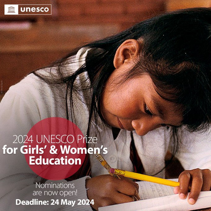 Call for Applications: UNESCO Prize for Girls’ and Women’s Education 2024